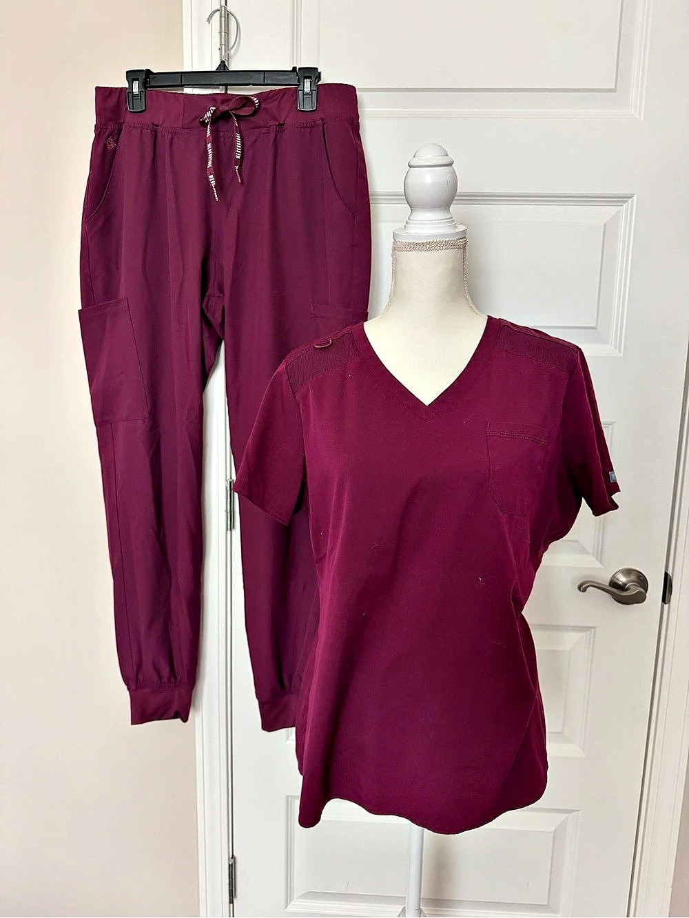 Med Couture Maroon Scrub Set VNeck Jogger